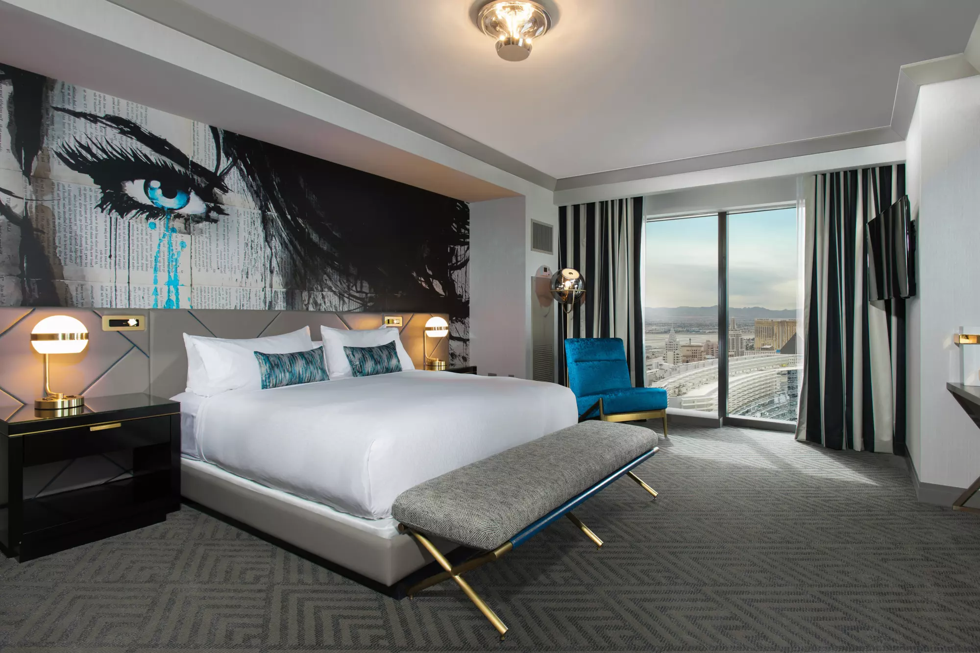 A spacious living area of the City Suite Two Bedroom at The Cosmopolitan.